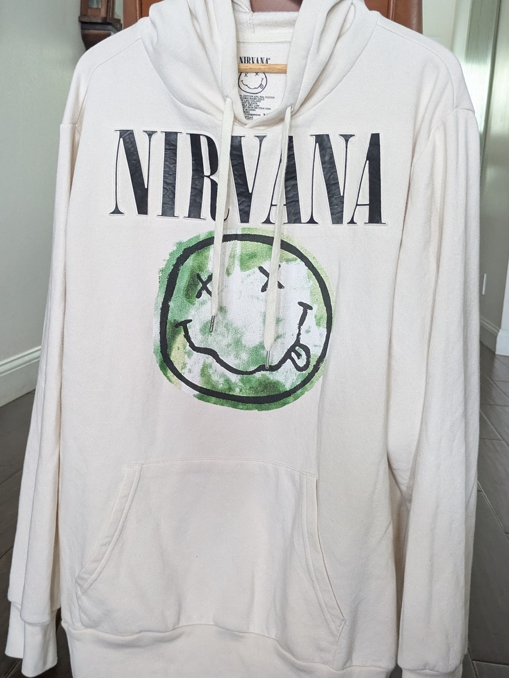 Nirvana Cream Graphic Hoodie Mens XL Oversized Grunge Smiley Face Y2K